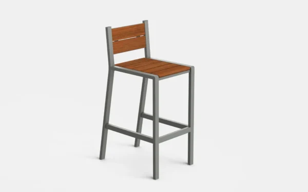San Antonio Wood Barstool with steel frame and wood seat and back