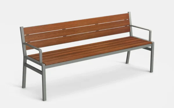 San Antonio Wood Bench with steel frame and wood seat and back
