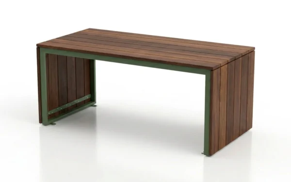 Hanover Picnic Table with double waterfall wood ends and sage green steel frame