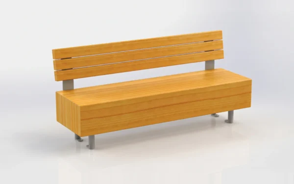 Mammoth Beam Bench with a glue laminated Alaskan Yellow Cedar seat and backrest on steel legs