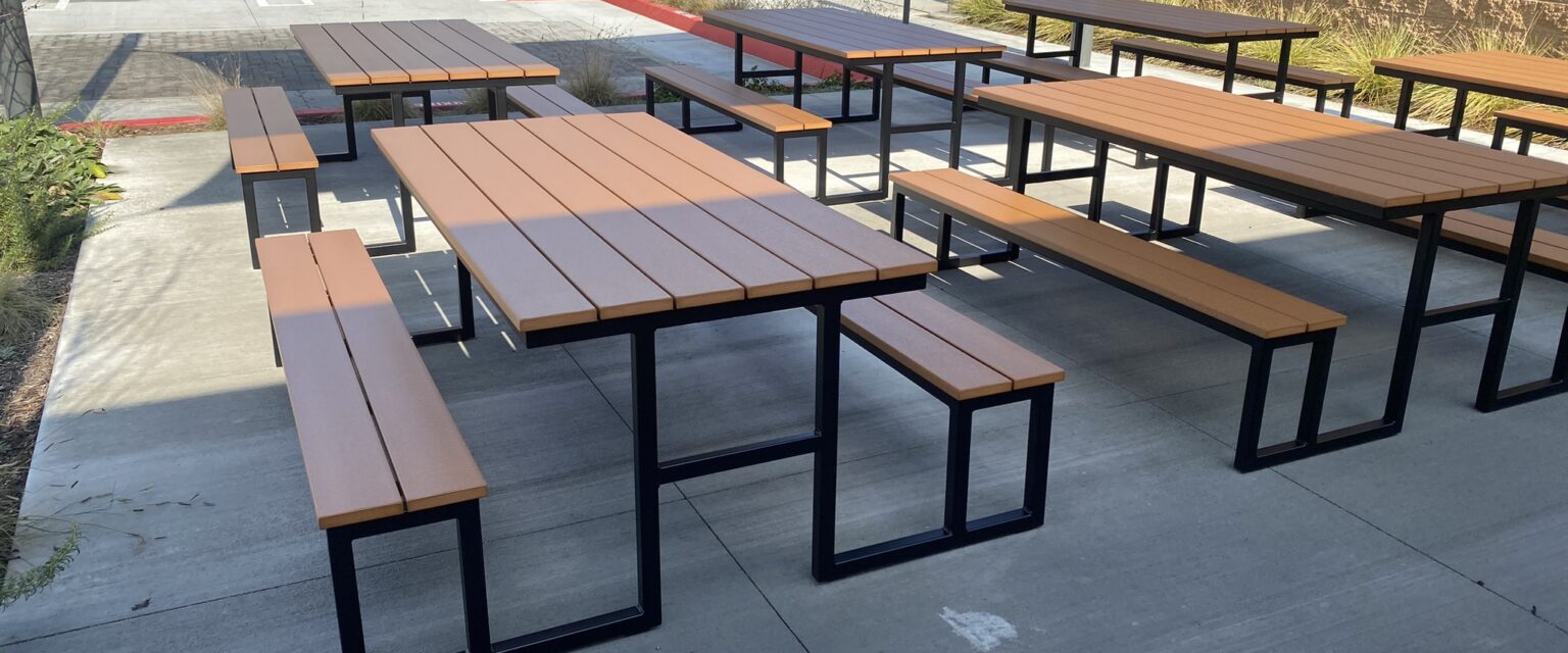 Plastic Lumber Picnic Tables with Black Powder Coated Steel Frame