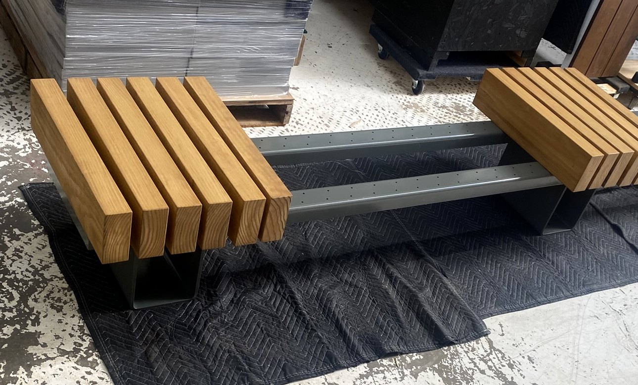 Ground Mounted BraunMark bench frame with wood seat sections