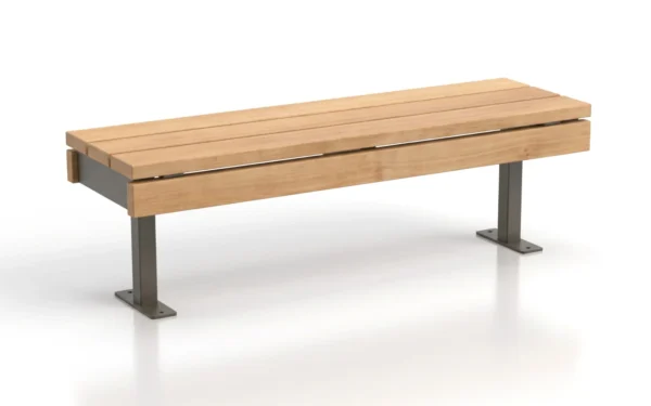 Alpine 1 Backless Bench with wood slat seat and powder coated steel legs