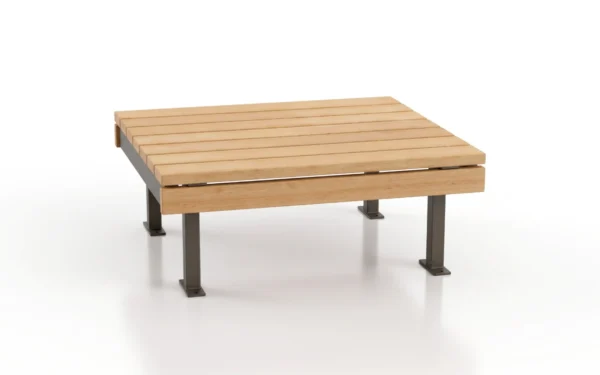 Alpine 1 Backless Platform Bench with wide wood slat platform and steel legs