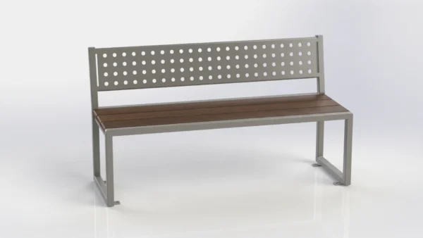 Forest Park Bench with dot pattern laser cut steel backrest and wood seat