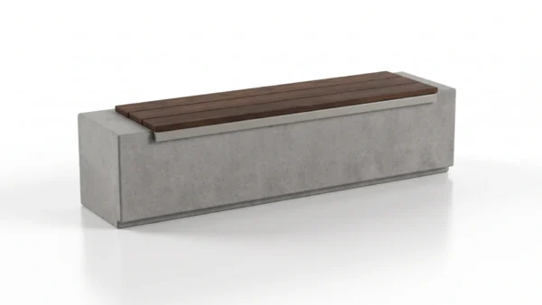 Forest Park Seatwall Top Bench with wood slats capping a concrete seatwall