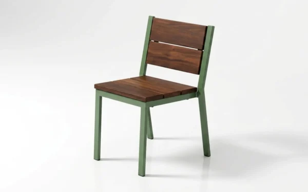 Hanover Dining Chair with wood seat and back on a sage green steel frame