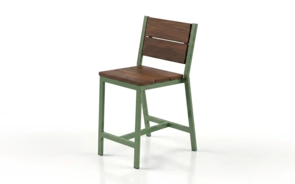 Hanover Counter Height Chair with wood seat and back on a tall sage green steel frame