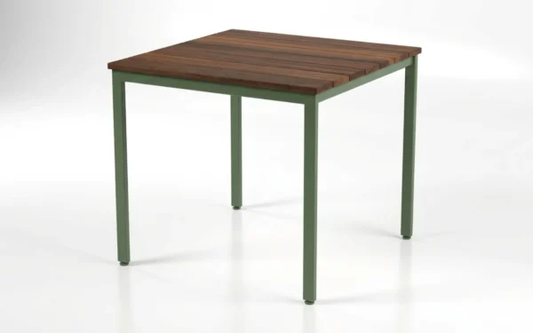 Hanover Counter Height Dining Table with square wood top and sage green steel frame