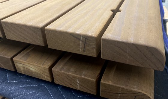 Kebony seat boards, milled and sanded