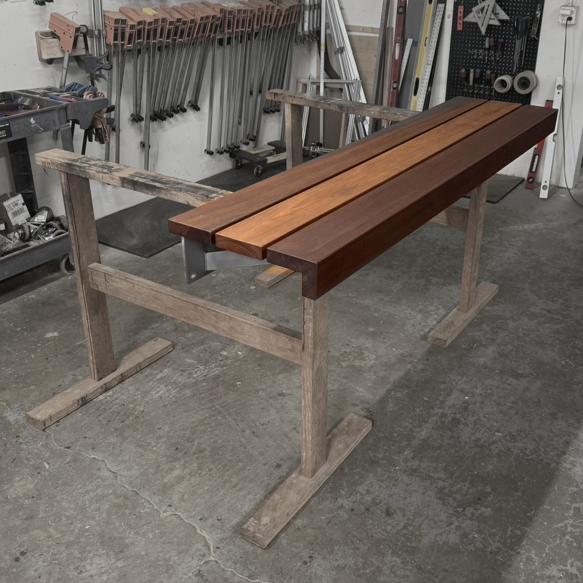 BraunMark Cantilever Wall bench CWB-26L-ST-BB-I with a custom face board in production