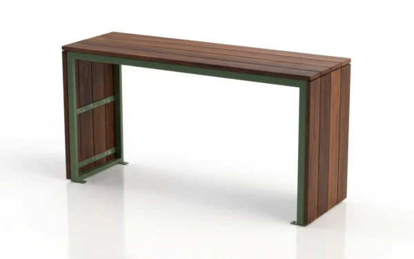 Hanover Counter Height Work Table with double waterfall ends, wood top on a powder coated steel frame