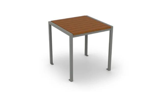 San Antonio Wood Bistro Table, a 29.75-inch square wood slat top on a powder coated steel frame